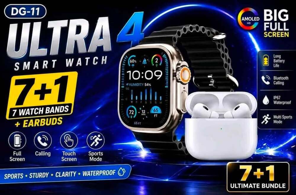 Ultra 4 Smart Watch Bundle with 7 Bands + Earbuds